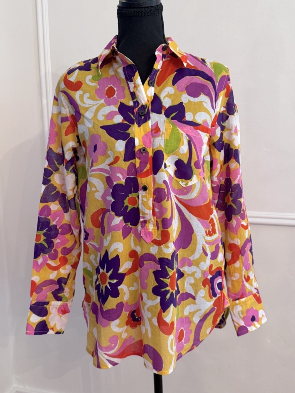 J.Crew Collection Ratti Floral Blouse 4 Italian Cotton Popover Split Neck EUC  T